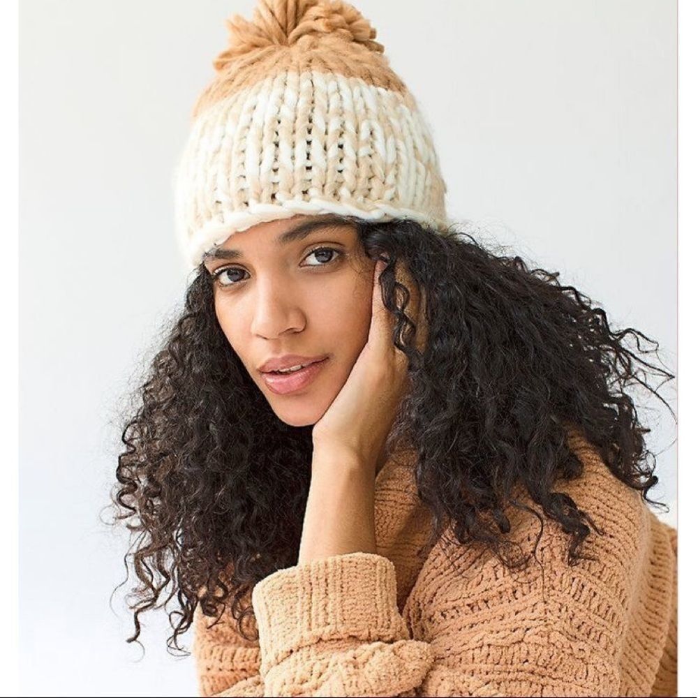 New Free People Cozy Up Color Block Beanie Beige